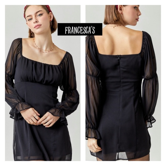 (4)🌷New Francesca’s Josanna Juliet Sleeve Black  Mini Dress🌷 - Picture 1 of 6